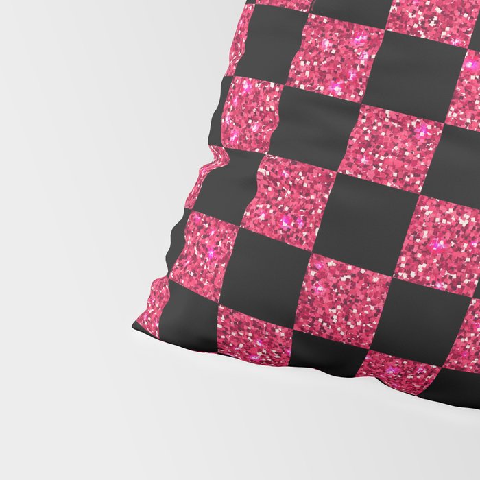 Pink Glitter Checkered Print in Black Pillow Sham Gallery Image 4
