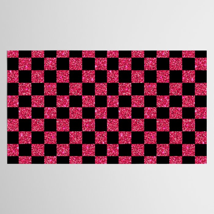 Pink Glitter Checkered Print in Black Tablecloth Gallery Image 2