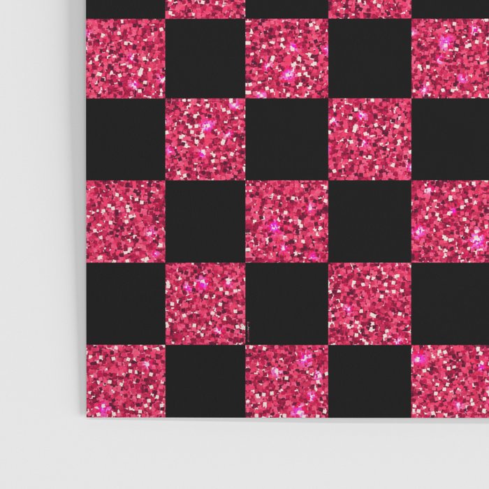 Pink Glitter Checkered Print in Black Poster Gallery Image 3