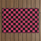 Pink Glitter Checkered Print in Black Outdoor Rug Gallery Image 1