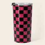 Pink Glitter Checkered Print in Black Travel Mug Gallery Image 3