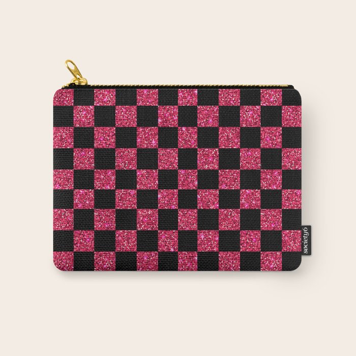 Pink Glitter Checkered Print in Black Carry All Pouch Gallery Image 1