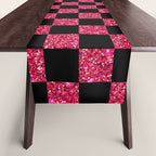 Pink Glitter Checkered Print in Black Table Runner Gallery Image 1