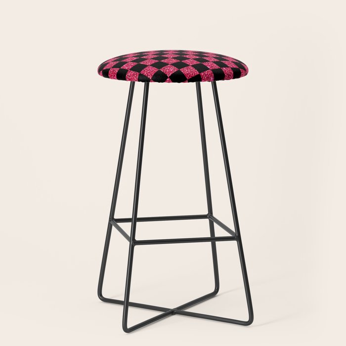 Pink Glitter Checkered Print in Black Stool Gallery Image 1