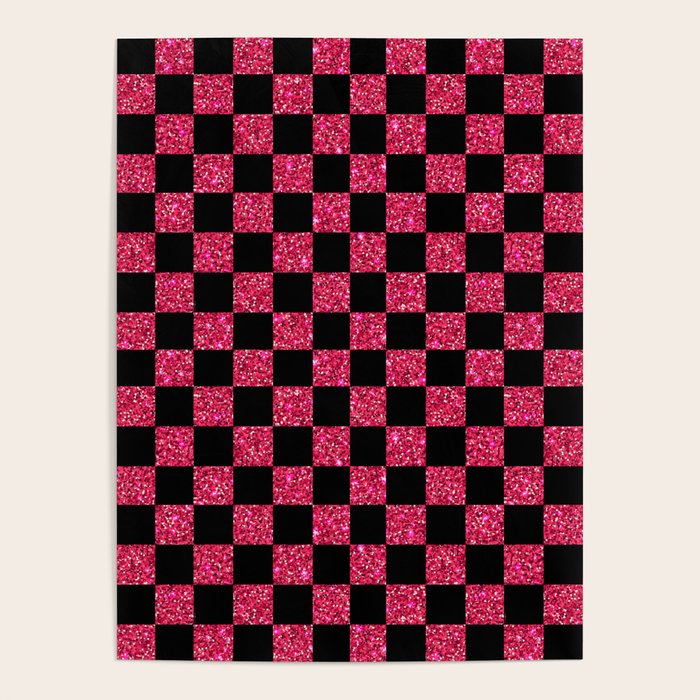 Pink Glitter Checkered Print in Black Poster Gallery Image 4