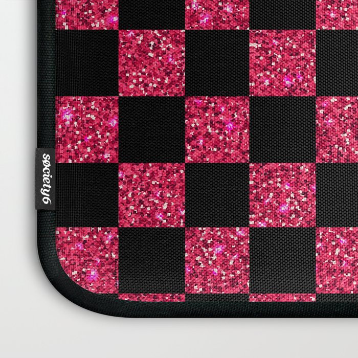 Pink Glitter Checkered Print in Black Laptop Sleeve Gallery Image 3