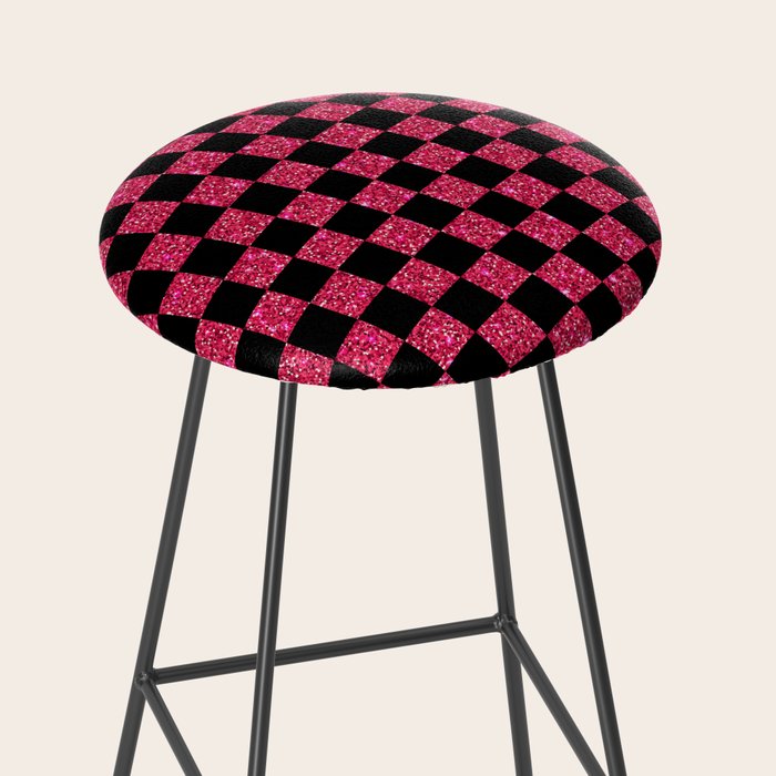 Pink Glitter Checkered Print in Black Stool Gallery Image 2