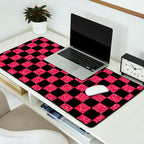 Pink Glitter Checkered Print in Black Desk Mat Gallery Image 2