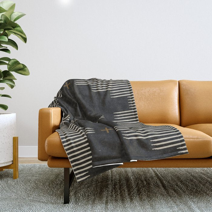 Southwestern Minimalist Black & White Throw Blanket Gallery Image 1