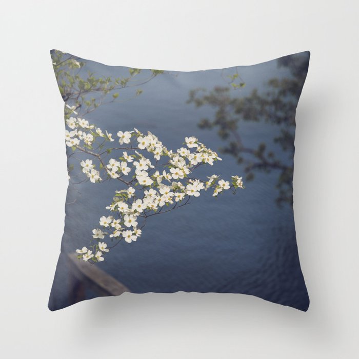 Dogwoods at the Lake x White Dogwoods in Bloom Photography Throw Pillow Gallery Image 1
