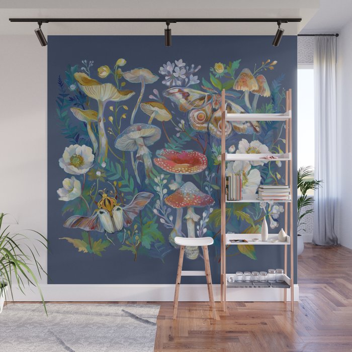Goliath Beetle Mushroom Garden Wall Mural Gallery Image 1
