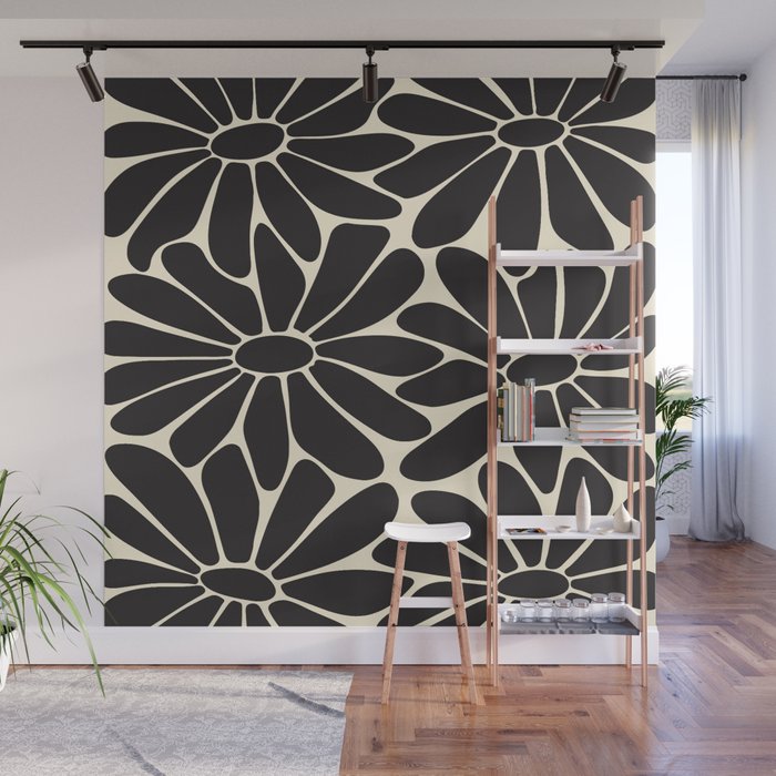 Big Daisy - Groovy Flower - Black & White Wall Mural Gallery Image 1
