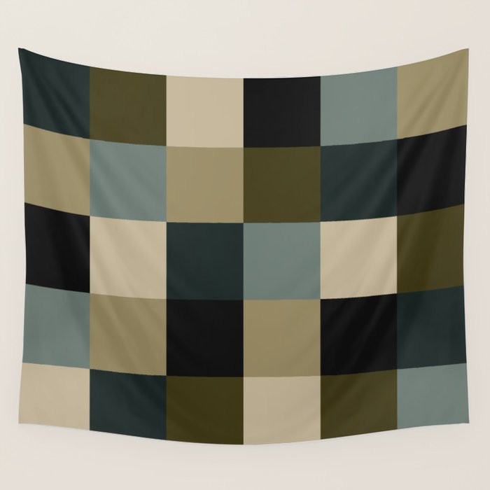 Bold Earthy Checks Pattern - Large IV Wall Tapestry Gallery Image 1