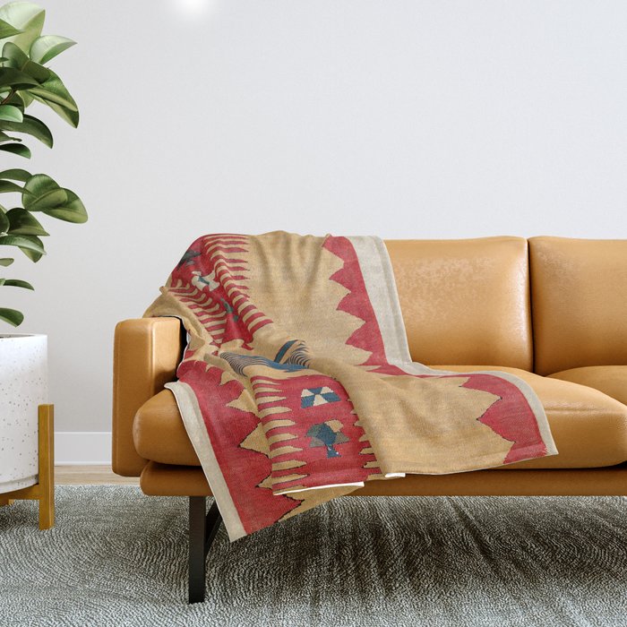 Parmakli Kütahya West Anatolian Kilim Print Throw Blanket Gallery Image 1