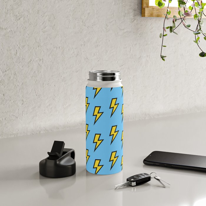 Yellow Lightning Bolt on Bright Blue Water Bottle Gallery Image 4