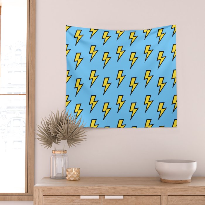 Yellow Lightning Bolt on Bright Blue Wall Tapestry Gallery Image 2