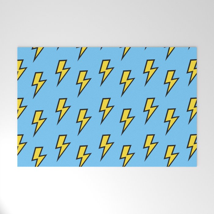 Yellow Lightning Bolt on Bright Blue Welcome Mat Gallery Image 1