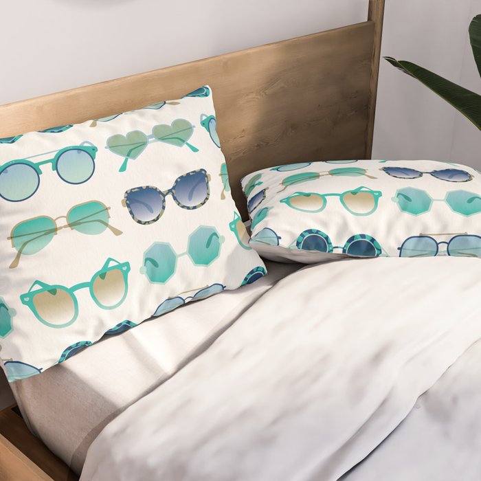 Sunglasses Collection - Turquoise & Navy Palette Pillow Sham Gallery Image 2