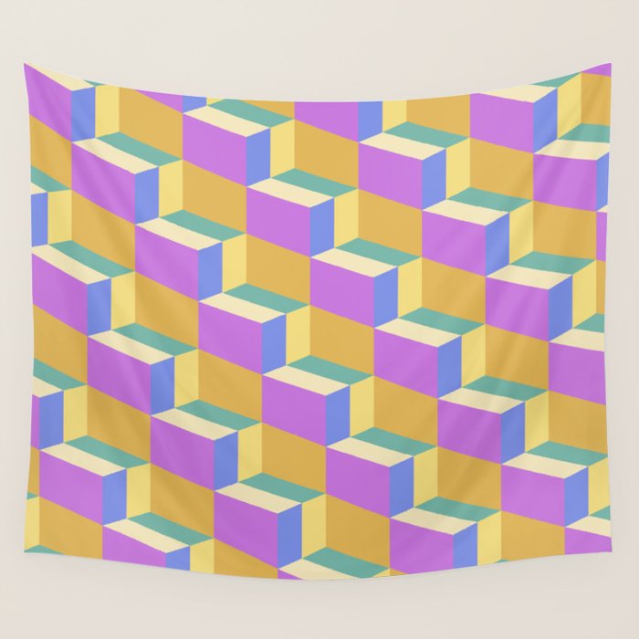 Cuboid Geometric Abstract Shapes Pattern XXVIII Wall Tapestry Gallery Image 1