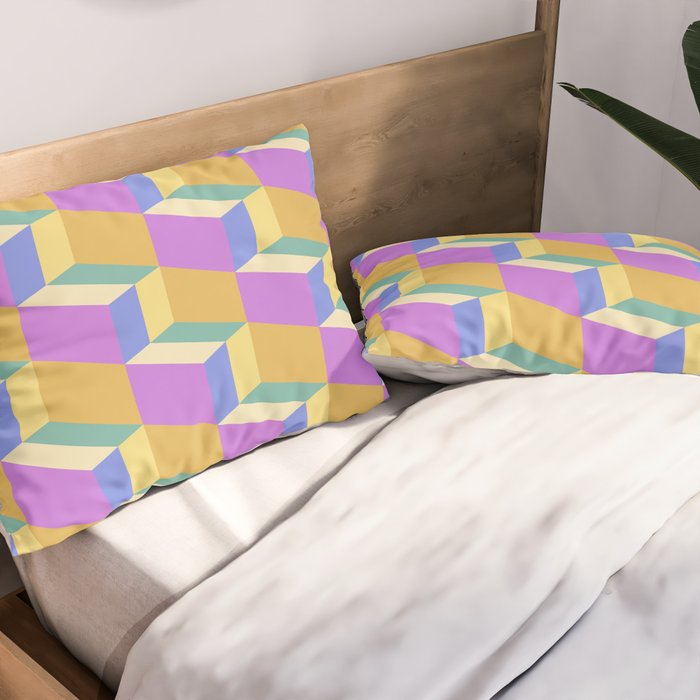 Cuboid Geometric Abstract Shapes Pattern XXVIII Pillow Sham Gallery Image 2