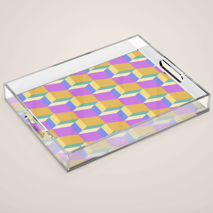 Cuboid Geometric Abstract Shapes Pattern XXVIII Acrylic Tray Gallery Image 1
