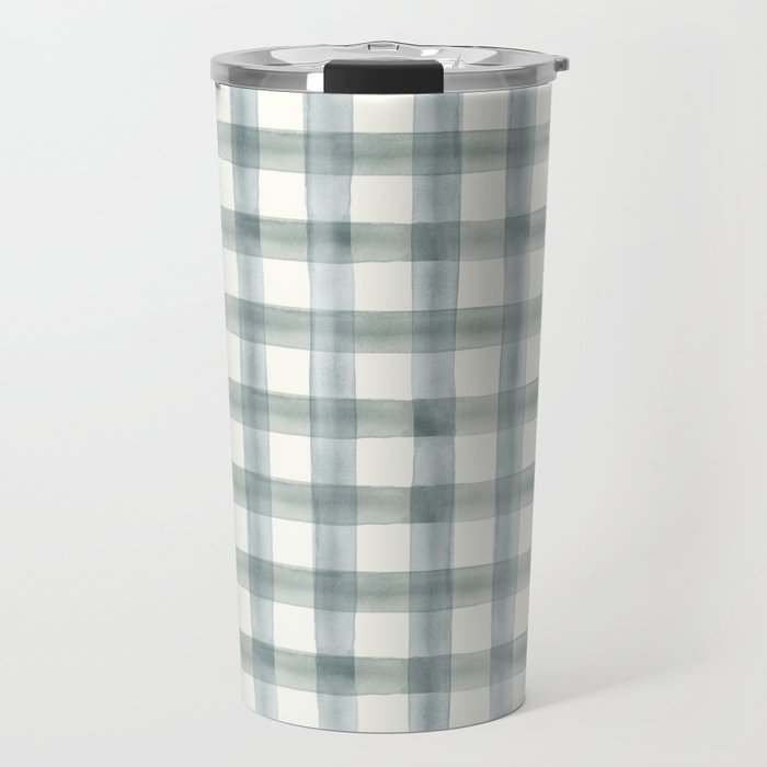 watercolor plaid - muted blue Travel Mug Gallery Image 1