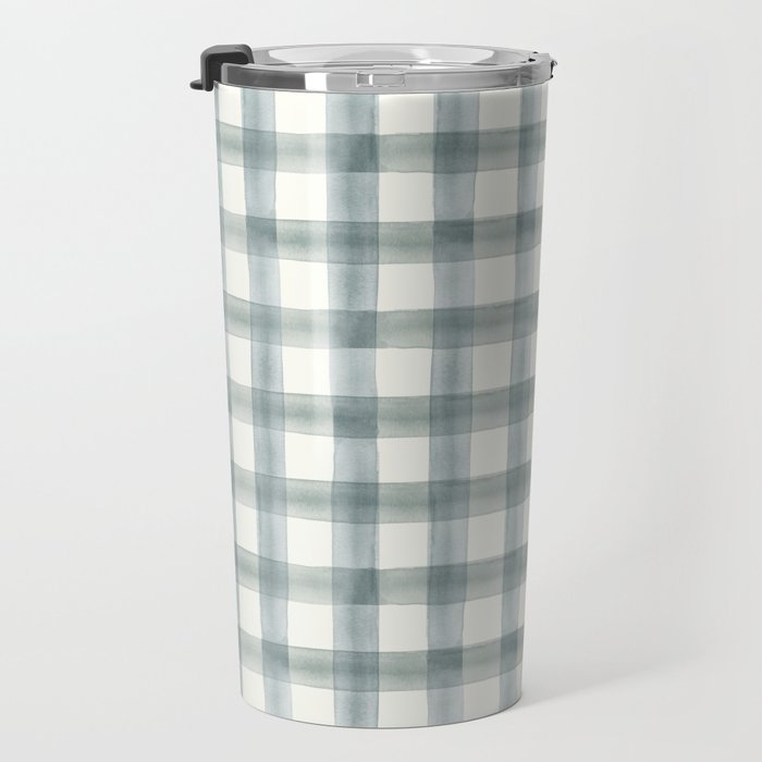 watercolor plaid - muted blue Travel Mug Gallery Image 3