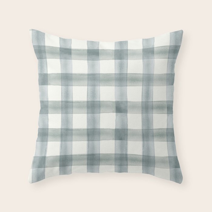 watercolor plaid - muted blue Throw Pillow Gallery Image 6