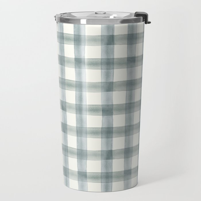 watercolor plaid - muted blue Travel Mug Gallery Image 2