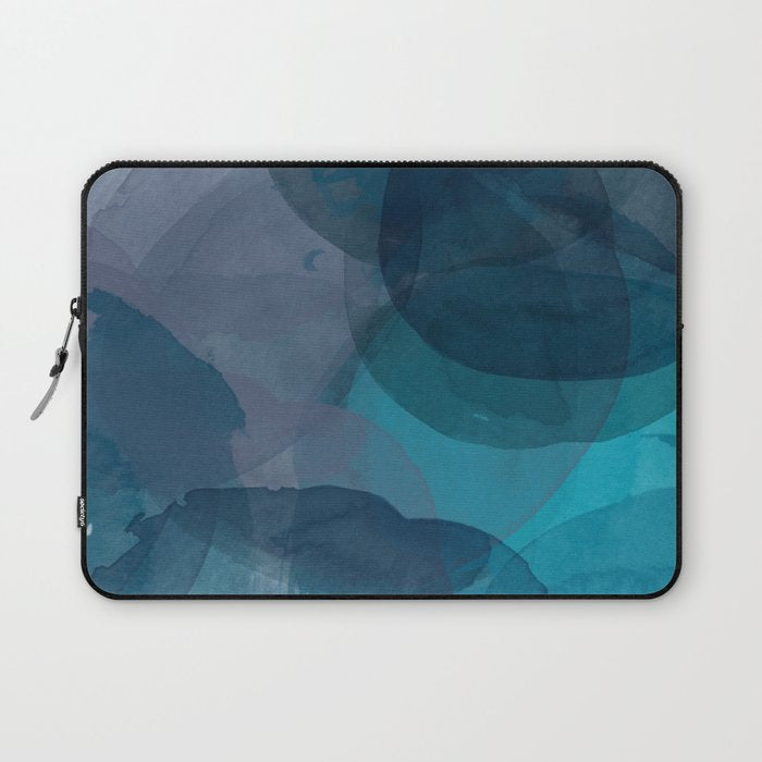 Abstract Watercolor Circles in Ombre Blue Laptop Sleeve Gallery Image 1