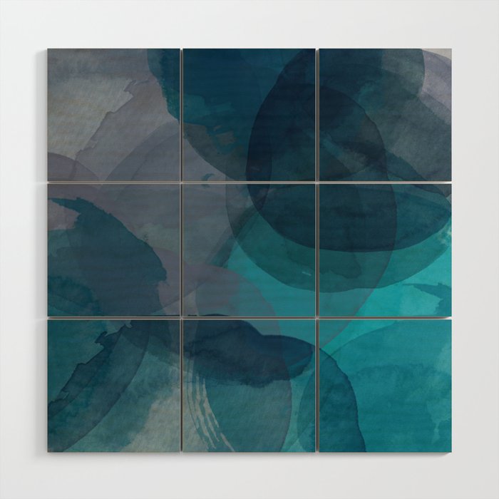 Abstract Watercolor Circles in Ombre Blue Wood Wall Art Gallery Image 1