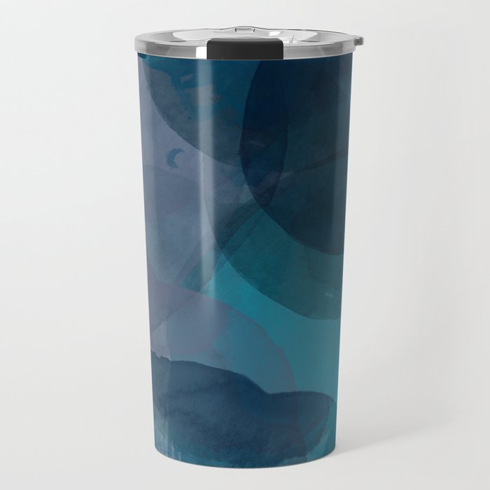 Abstract Watercolor Circles in Ombre Blue Travel Mug Gallery Image 1
