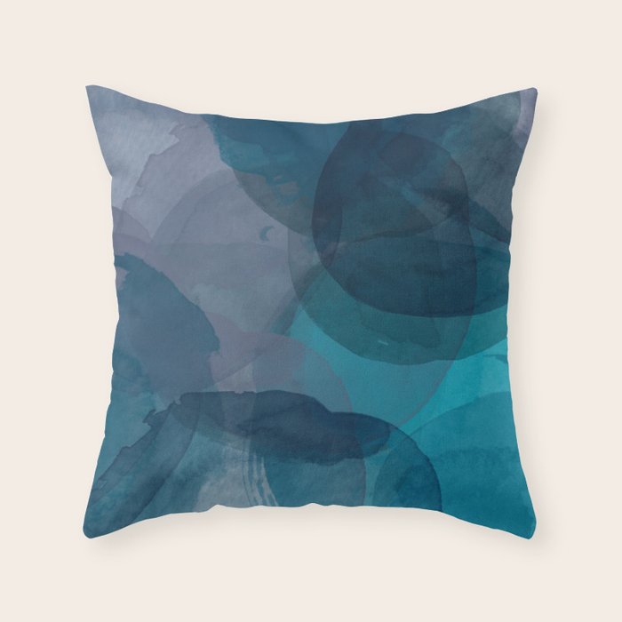 Abstract Watercolor Circles in Ombre Blue Throw Pillow Gallery Image 6