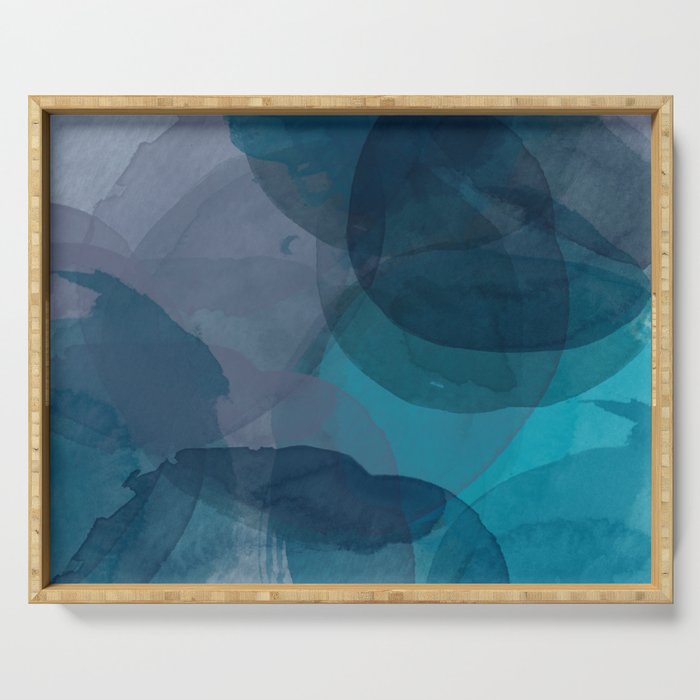 Abstract Watercolor Circles in Ombre Blue Serving Tray Gallery Image 1