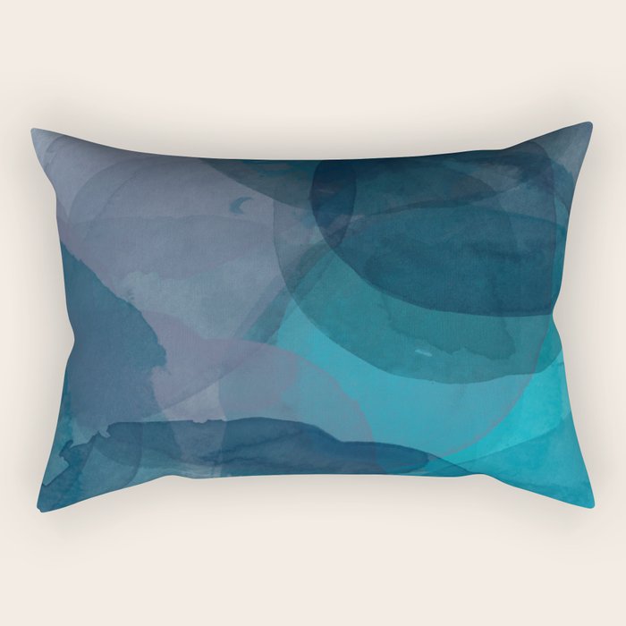 Abstract Watercolor Circles in Ombre Blue Rectangular Pillow Gallery Image 2