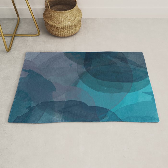 Abstract Watercolor Circles in Ombre Blue Rug Gallery Image 1