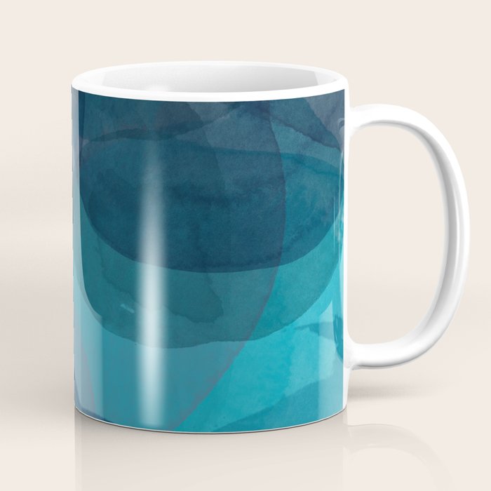 Abstract Watercolor Circles in Ombre Blue Coffee Mug Gallery Image 1