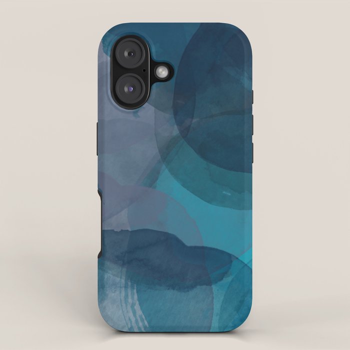 Abstract Watercolor Circles in Ombre Blue iPhone Case Gallery Image 1