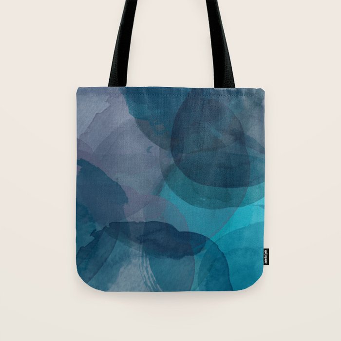 Abstract Watercolor Circles in Ombre Blue Tote Bag Gallery Image 1