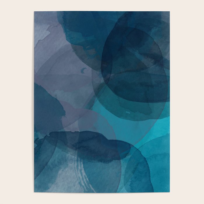 Abstract Watercolor Circles in Ombre Blue Poster Gallery Image 4
