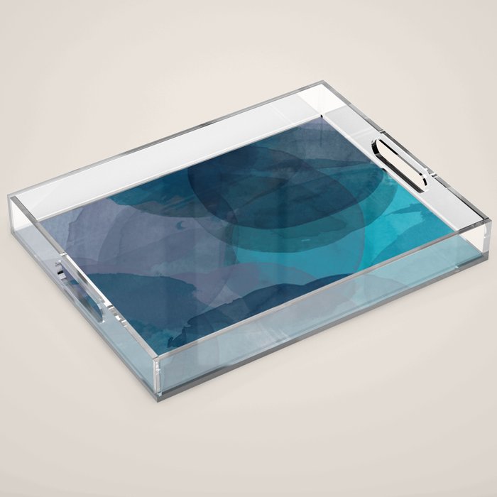 Abstract Watercolor Circles in Ombre Blue Acrylic Tray Gallery Image 1