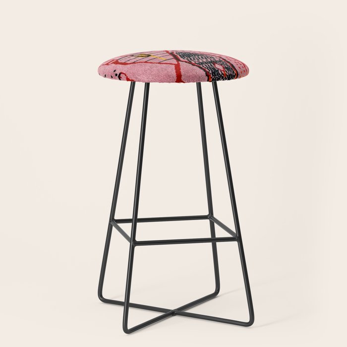 Traditional Pink Moroccan Rug Artwork Stool Gallery Image 1