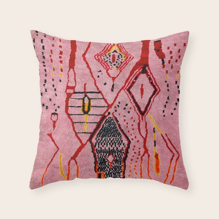Traditional Pink Moroccan Rug Artwork Throw Pillow Gallery Image 1