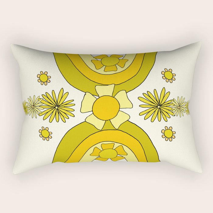 positive rainbow flowers // retro art by surfy birdy Rectangular Pillow Gallery Image 2