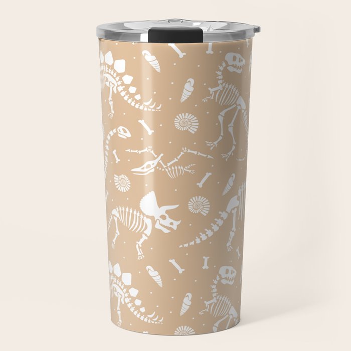 Dinosaur Fossils on Taupe Travel Mug Gallery Image 1