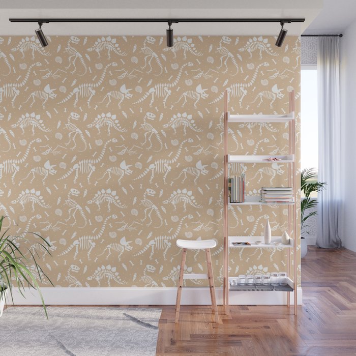 Dinosaur Fossils on Taupe Wall Mural Gallery Image 1