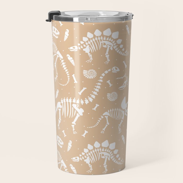 Dinosaur Fossils on Taupe Travel Mug Gallery Image 3
