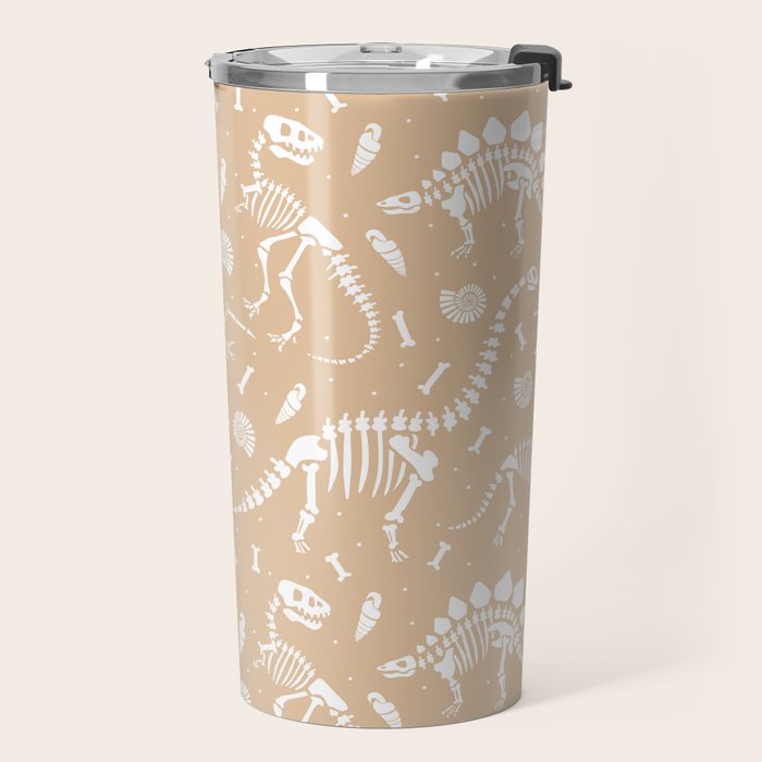 Dinosaur Fossils on Taupe Travel Mug Gallery Image 2