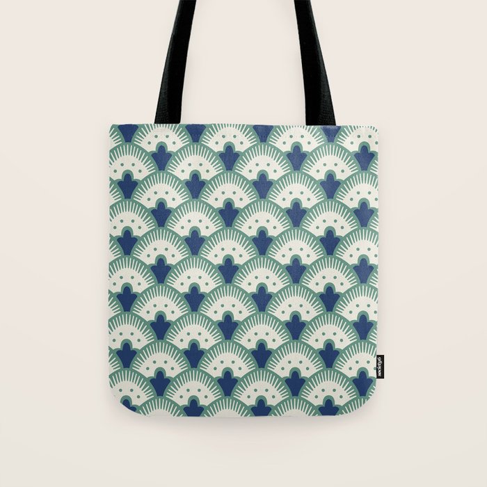 Art Deco Fan Pattern Blue/Green Tote Bag Gallery Image 1