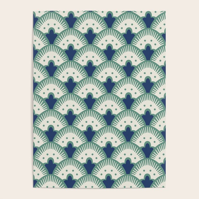 Art Deco Fan Pattern Blue/Green Poster Gallery Image 1